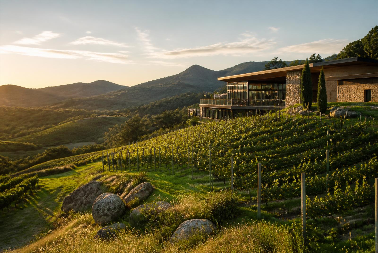 Vinícola Don Guerino em Alto Feliz, Serra Gaúcha — vinhedos ao entardecer